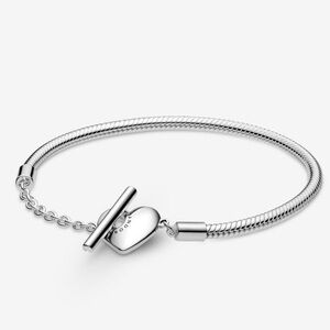 Pandora Moments Heart T-Bar Snake Chain Bracelet Silver New with box and bag